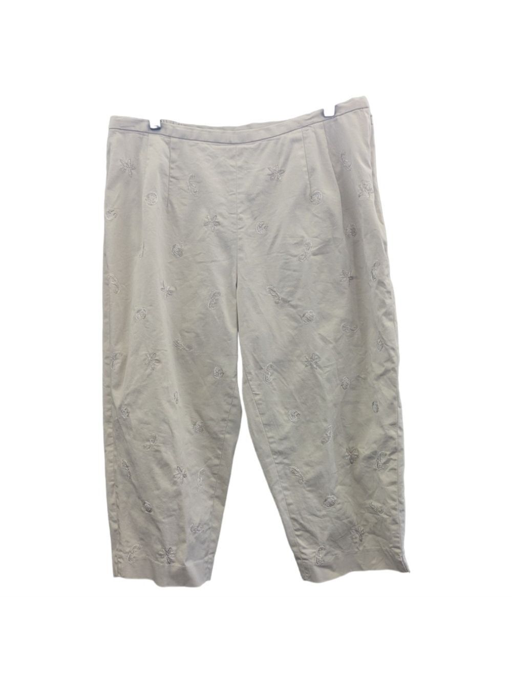 Talbots Khaki On Khaki Sealife Embroidered Stretch Capris Size 16W Petite EUC